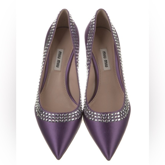 MIU MIU Pastel Lavender Purple Summer Satin Crystal Embellishment Heels 36 NWT - Picture 2 of 8
